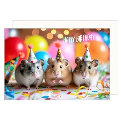 Image of Edition Seidel Premium Birthday Card with Envelope. Greeting Happy For Him or Her Friend Daughter Son Girl Boy Children Kids Teens Hamster (G3531 SW024)