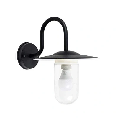 Image of MiniSun Modern IP44 Rated Black Metal Swan Neck Outdoor Lantern Wall Light with a Clear Glass Shade Complete 6w LED GLS Bulb [3000K Warm White]