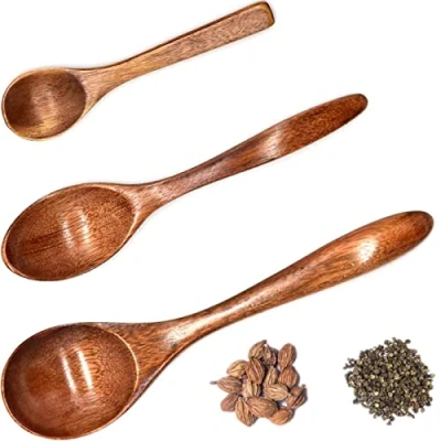 Image of Wooden Spoon,Yueser 3 Pcs Natural Small Spoons Kitchen Utensils Sturdy Durable for Coffee Tea Spoon Honey Teaspoon Mixing Stirring (3 Sizes)