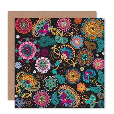 Image of Wee Blue Coo MULTI COLOURED FLORAL PATTERN KALIDESCOPE BLANK GREETINGS BIRTHDAY CARD
