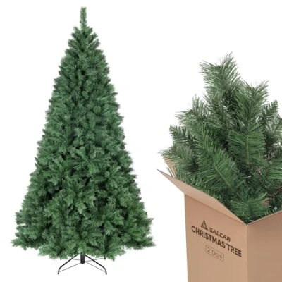 Image of SALCAR 7ft Christmas Tree, Artificial Tree With Metal Stand, Spruce Pine 210cm Xmas 7 ft Quick Setup Decoration