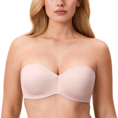 Image of Delimira Women&#039;s Strapless Bras Underwire Support Non Padded Plus Size Minimiser Bra Gentle Rose 40B