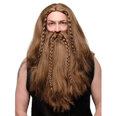Image of Wig ME UP Party/Fancy Dress/Halloween brown &amp; Beard Erik Viking Chieftain Barbarian Berzerker Dwarf