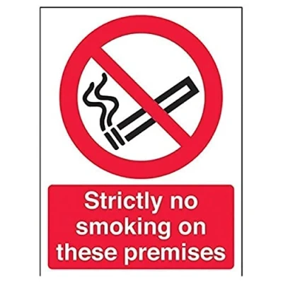 Image of V Safety 57031AN R Strictly No Smoking On These Premises Prohibition Sign Portrait 150mm x 200mm 1mm Rigid Plastic, Black/Red