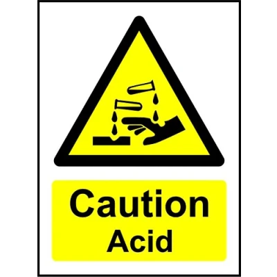 Image of Caution Acid Safety Sign Self adhesive sticker 300mm x 200mm