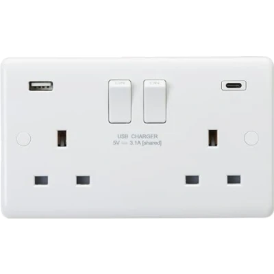 Image of KnightsBridge 13A 2G DP Curved Edge Switched Socket with Dual USB A+C