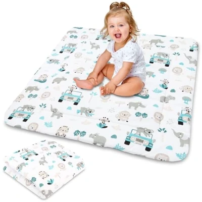 Image of Crawling mat for Baby Play 100x100 cm Padded Large Thick Foldable playpen Insert Made of Cotton Africa Silver Color