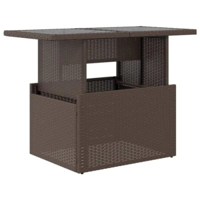 Image of vidaXL Rectangular Garden Table with Adjustable Glass Top Brown Poly Rattan for Outdoor/Patio Dining and Coffee