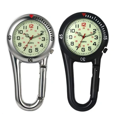 Image of JewelryWe Men Women Carabiner Watch Clip on Quarzt Night Light Alloy Backpack Buckle Belt fob for Rock Climbing Doctors Nurses
