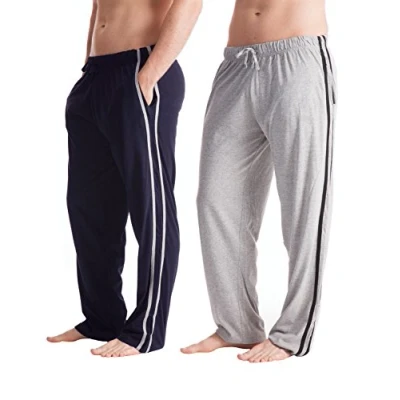 Image of Mens Long Lounge Wear Pants Nightwear (2 Pack) Pyjama Bottoms Blue Grey Lrg