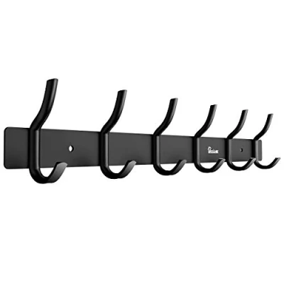 Image of Anjuer Coat Hanger Clothes Rack 6 Hooks Heavy Duty Hat Holder Aluminum Alloy Black