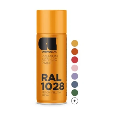 Image of Cosmos LAC Acrylic Paint Spray Can in Many RAL Colours, 400 ml Perfect for DIY, Upcycling and Other Painting Work 1028 MELON YELLOW N320
