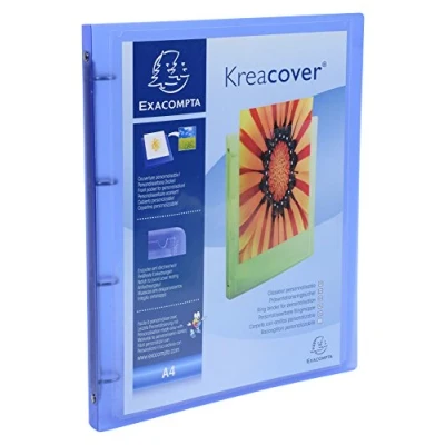Image of Exacompta ref. 51962E 1 customizable flexible PP binder pocket 4 round rings, 15 mm diameter External dimensions: 32 x 25 cm A4 file format Colour: blue