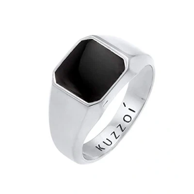 Image of Kuzzoi 0610882720 Men&#039;s Signet Ring Octagon with Enamel Black in Solid 925 Sterling Silver, 10 mm Wide, Classic Silver Ring, for Men Polished Size 60 66, 62,
