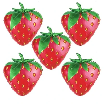 Image of 5 Pcs Strawberry Balloons, Fruit Foil Mylar Cute Sweet Balloons Party Decorations, Supplies Birthday Girl Themed, Dancing
