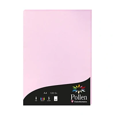 Image of Clairefontaine Ref 4213C Pollen Coloured Paper (Pack of 50 Sheets) A4 (210 x 297mm), 120gsm Paper, Inkjet &amp; Laser Printer Compatible, Acid Free Pale Pink