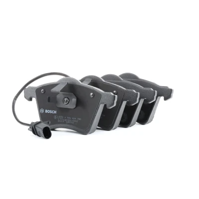 Image of 7884D982, E1190R017667202 Brake pad set BOSCH 0 986 424 780 Low Metallic with integrated wear sensor anti squeak plate, piston clip