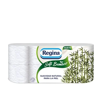 Image of Regina Soft Bamboo Toilet Paper, 8 Rolls, 3 Layers, 160 Sheets, Natural Softness for Your Skin, Fibre Paper Packaging, FSC Certified