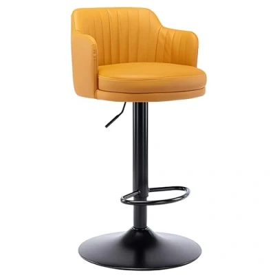 Image of Orange Velvet Bar Stools 360 Swivel Height Barstools with Large Backrest Adjustable Gas Lift, Footrest Perfect for Kitchen Breakfast Bar, Counter, Dining Room