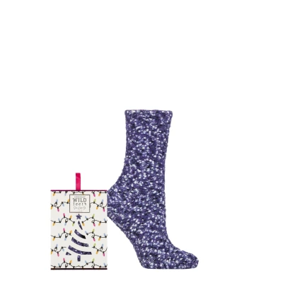 Image of Women&#039;s 1 Pair SOCKSHOP Wildfeet Christmas Gift Boxed Popcorn Bed Socks Purple 4 8