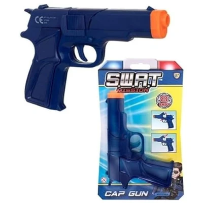 Image of Concept4u SWAT Mission 8 Shot Cap Revolver Blue Plastic Toy Gun Bullet Fireworks Pistol Ideal for Kids Pretend Police &amp; Spy Playset
