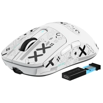 Image of VGN GAMEPOWER x ATTACK SHARK X3PRO SUPERLIGHT Wireless Gaming Mouse, 4K/8K Polling Rate, 26000 DPI, 59g Ultralight Mice PixArt PAW3395 Sensor, 2.4G/Wired/Bluetooth, Grip Tape, 200Hrs Battery, White