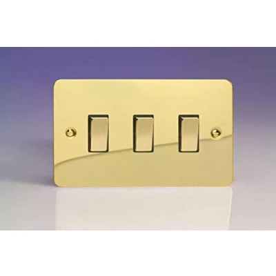 Image of Varilight 3 Gang 10A 1 or 2 Way Rocker Light Switch (Twin Plate) Polished Brass XFV93D