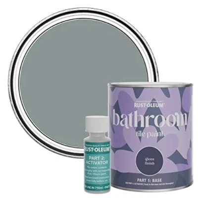 Image of Rust Oleum Grey Water Resistant Bathroom Tile Paint in Gloss Finish Slate 750ml