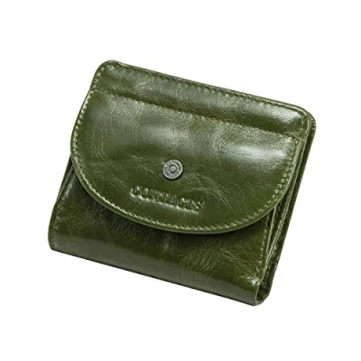 Image of Contacts Real Leather Casual Business Mini Coin Purse for Women/Mens Pocket Bifold Wallet Card Holder Small Clutch (Green)