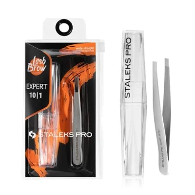 Image of STALEKS PRO Tweezers for thick or thin eyebrows, precise, stainless steel. Expert 10/1
