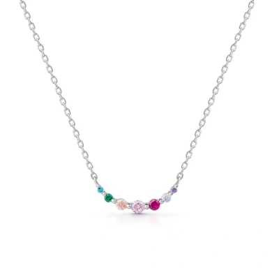 Image of Amberta Lumini Women 925 Sterling Silver Rainbow Crystal Necklace: Curved Bar Necklace with Colorful Crystals