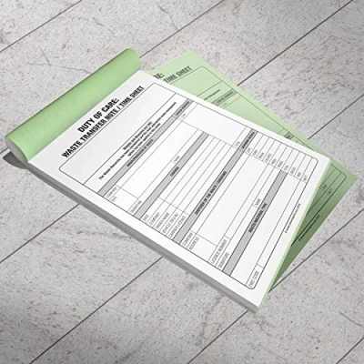 Image of Duty of Care Waste Transfer Note Pad Duplicate Carbonless Book Timesheet Pack 1 A5
