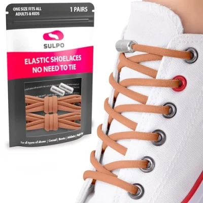 Image of SULPO Round Elastic Laces Without Ties No Tie Shoe Adult And Kids Silicone For Trainers, Sneakers, Converse Work Shoes With Metal Quick release Buckles