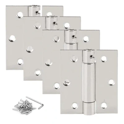 Image of Neckip 4Pcs Self Closing Door Hinge,3 Inch Heavy Duty Square Stainless Steel Mortise Spring Automatic Closer Hinge Hardware with Mounting Screws