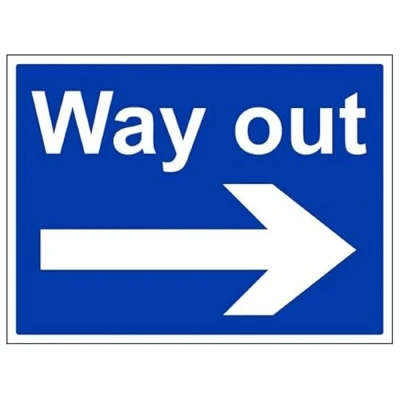Image of V Safety Mandatory General Way Out, Arrow Right 400 X 300MM Sign With Snap Frame