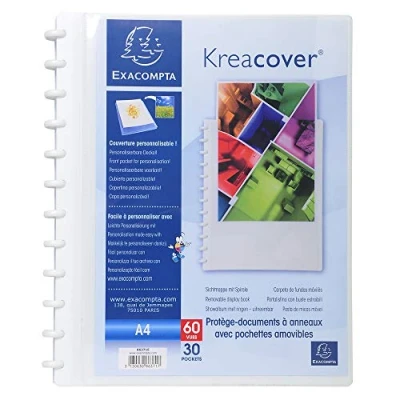 Image of Exacompta Ref 86371E Kreacover Collection PP Rigid Display Book with Rings Suitable for Displaying A4 Documents, 30 Pockets, 60 Viewing Pages White