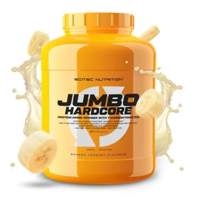 Image of Scitec Nutrition Jumbo Hardcore, High Protein Weight Gainer with Amino Select Matrix, Superfoods, Creatine and 7 carbohydrates, Gluten Free Lactose Free, 3060 g, Banana Yogurt