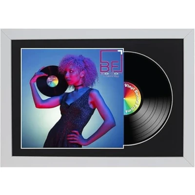 Image of 12&quot; Vinyl LP Record and Album Cover Black Frame Memorabilia Wall Art Display White