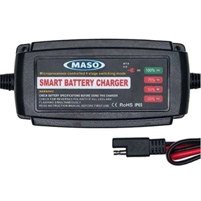 Image of Car Battery Charger Trickle 12V MASO 5 Amp Fast Charge Lead Acid Smart Conditioner for Motorcycle Boat, Camper, Caravan (Stage 4)
