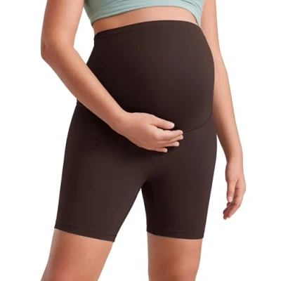 Image of CRZ Yoga Women&#039;s Butterluxe 6&quot; Maternity Shorts Over The Belly Bump Sports Biker Pregnancy Leggings Hot Fudge Brown 16