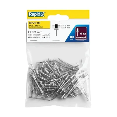 Image of RAPID 5000377 Standard Alumium rivets, Silver/Blue/Clear, 3.2 x 8mm