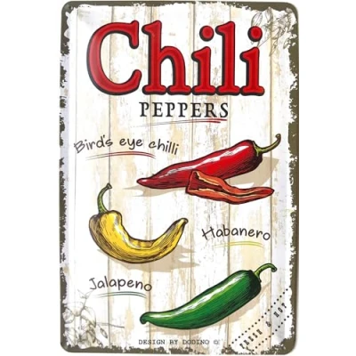 Image of DODINO 20 x 30 cm Retro Tin Sign Chilli Peppers Metal Signs Kitchen, Restaurant Decoration, Gift Idea for the Kitchen