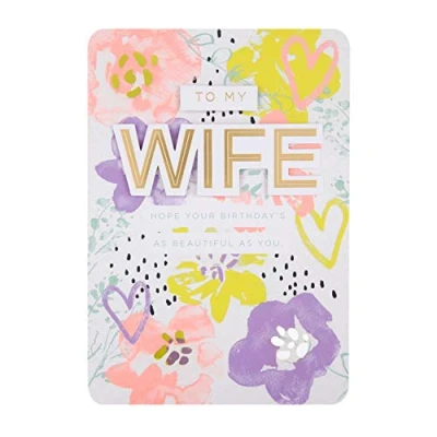 Image of Hallmark Birthday Card for Wife Contemporary Floral Design with 3D Text