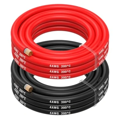 Image of MMOBIEL 4 AWG Electrical Silicone Wire Gauge (21,2mm²) Tinned Copper Cable 2 Separate Wires Red &amp; Black Each 2,5 m / 8.2 ft for Refrigerators, Air Conditioners, Car Battery, Welding Battery