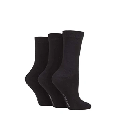 Image of Women&#039;s 3 Pair SOCKSHOP Patterned Plain and Striped Bamboo Socks Black 4 8 Ladies