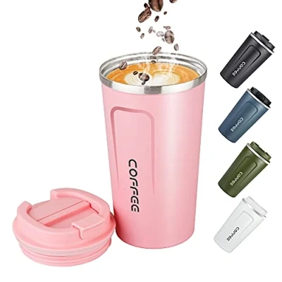 Image of Big seller 17oz (500ml) Vacuum Insulated Travel Mug, Leakproof Double Wall Stainless Steel Reusable Coffee Cup with Lid for Hot &amp; Cold Drinks, Pink