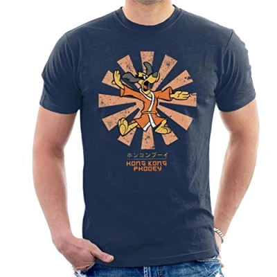 Image of Hong Kong Phooey Retro Japanese Men&#039;s T Shirt Navy Blue