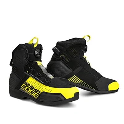 Image of SHIMA EDGE Vented, Motorbike Shoes for Men Breathable, Reinforced Street Riding with ATOP Closure System, Ankle Support, Anti Slip Sole, Gear Pad (Fluo, 8)