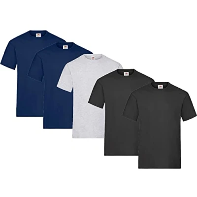 Image of Fruit of the Loom Men&#039;s T Shirt Pack 5 Heavy Cotton M L XL XXL 3XL Various Colour Sets,