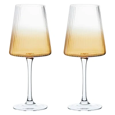 Image of Anton Studios Empire Set of 2 Wine Glasses Amber